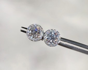 Moissanite Halo Stud Earrings - Sparkling 5MM-8MM - 0.5ct-2ct Moissanite Earrings - Screw Back Studs - 925 Sterling Silver Stud Earrings