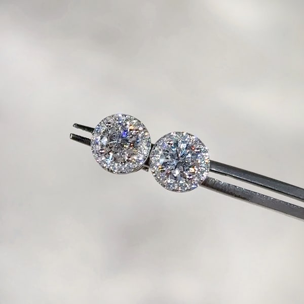 Moissanite Halo Stud Earrings - Sparkling 5MM-8MM - 0.5ct-2ct Moissanite Earrings - Screw Back Studs - 925 Sterling Silver Stud Earrings