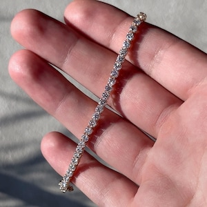 10K/14K Solid Gold Moissanite Tennis Bracelet, Diamond Eternity Bracelet w/ Box Clasp, 3MM-5MM Round 3-7ctw Color-D VVS1 Stones