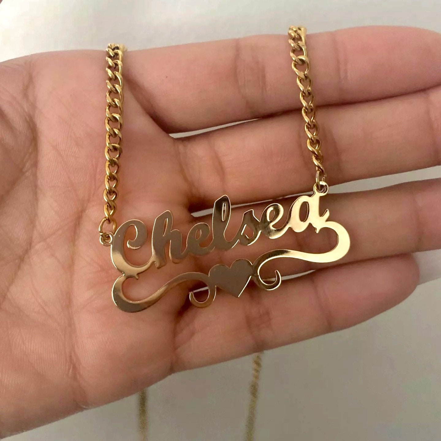 18K Gold Vermeil Nameplate Necklace With Chain Link