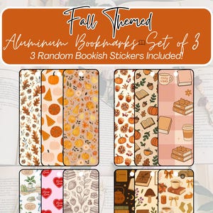 Fall Bookmark Set – Personalized Aluminum Bookmarks with Tassels & Bookish Stickers – Autumn Book Lover Gift – Cozy Reading Accessories