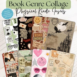 Collage Stickers Bookish Genre Physical Kindle Insert | Kindle Clear Case Filler | Custom E-Reader Decor | Personalized Gift for Book Lovers