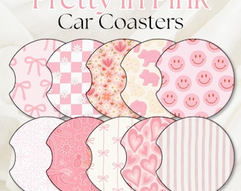 Pretty in Pink Car Coasters | Pink Aesthetic | Cute Pink Aesthetic Car Accessories