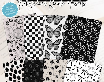 Minimalist Black & White Kindle Inserts – Aesthetic eReader Accessories | Compatible with All Kindle Sizes | Includes Free Bookish Stickers