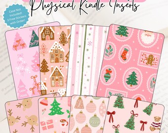 Roze kerst Kindle-inzetstukken | Decoratie Kindle-hoesje voor de feestdagen | 18 feestelijke ontwerpen | Fysieke Kindle-insteekkaarten | Leuk cadeau voor boekenliefhebbers