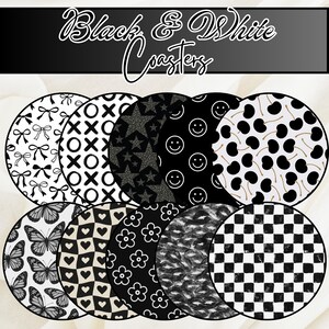 Black & White Aesthetic Home Coasters – Set of 2 | Modern Home Decor Designs | 18 Minimalistic Design Options | Handmade Gift