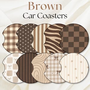 Brown Neutral Boho Car Coasters | Modern, Chic, Tan, Beige, Simple | Car Accessories | Trendy Gifts for Her