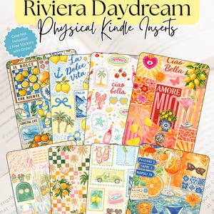 Riviera Daydream Kindle Insert | Mediterranean Summer Collage | Citrus & Coastal Aesthetic | Physical Insert