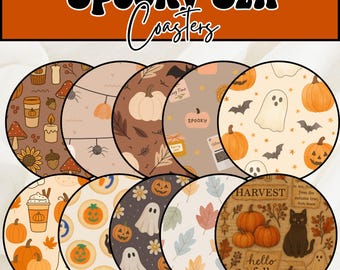 Halloween Fall Spooky Home Coasters – Spooky Szn Scary Vibes, Autumn-Inspired Decor, Housewarming Gift, October Aesthetic