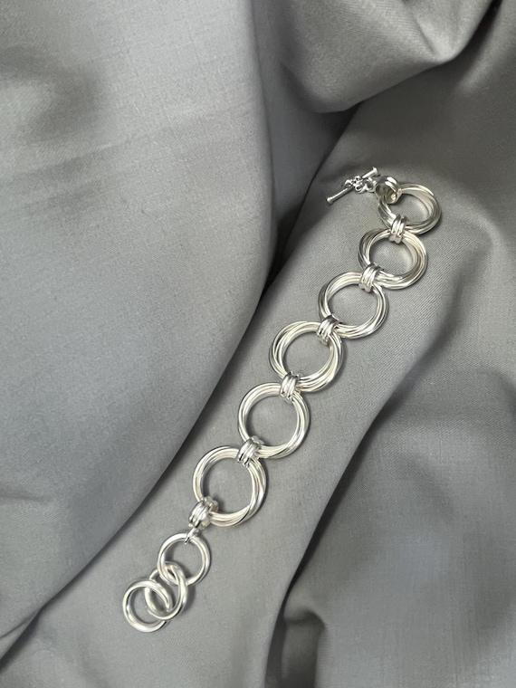Vintage handmade silver 5 ring toggle bracelet - image 1