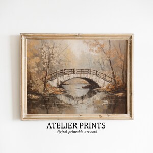 Landscape Rustic Bridge Oil Painting  | vintage print wall decor | relaxing forest stream | Printable Wall Art #AP014