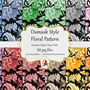 Damask Style floral Pattern Seamless Digital Paper - floral fabric wallpaper, instant download printable scrapbook paper for commercial use