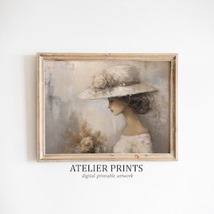 Girl in Summer hat with Flowers | vintage print wall decor | elegant Victorian portrait art | Printable Wall Art #AP009