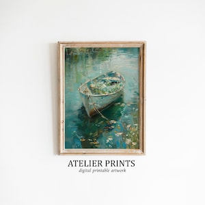 Boat on a lake Vintage Print | Cottage Wall Decor | Living Room Art | Bedroom Bathroom artwork | oil painting | Printable Wall Art #AP039