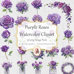 Lila Rosen Clipart - violette Frühlingsblumen und -sträuße - 36 Bilder im PNG-Format - sofortiger Download für kommerzielle Nutzung