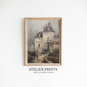 French Villa Print | French Provincial Art | Antique French Painting | Village Wall Art | Town Painting | French Decor Wall Art #AP069