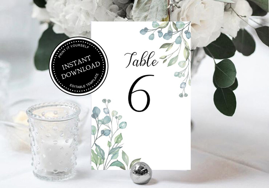 Watercolor Leaf Table Numbers - Instant Download - Edit & Print It ...