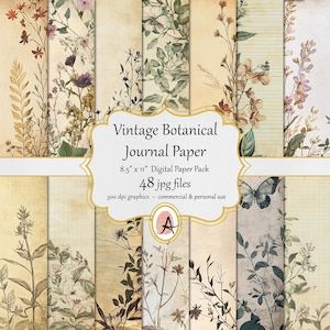 Vintage Botanical Junk Journal printable textures scrapbook paper, Rustic Herbal Nature - 48 JPG images, instant download, commercial use