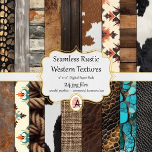 Western Rustic Textures Digital Paper, seamless wild west cowboy backgrounds - 24 images - instant download in JPG format for commercial use