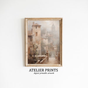 French Village Print | French Provincial Art | Antique French Painting | Provincial Wall Art | Town Painting | French Decor Wall Art #AP068