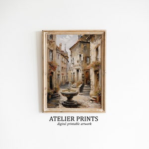 Muted Water Fountain vintage Oil Print | Scenic Wall Decor | Downloadable Digital Art | oil painting | Printable Wall Art #AP048