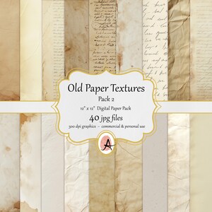 40 Old Paper Textures, digital paper pack with vintage paper backgrounds - stained old - instant download in JPG format for commercial use