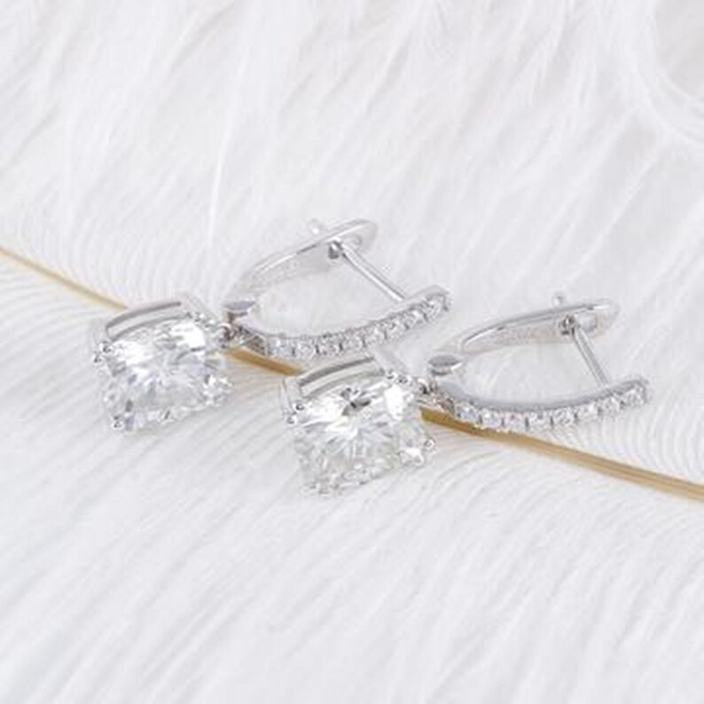 Stud Earrings Drop-Dangle Earrings 2.30 Ct Colorless Cushion Cut Moissanite Wedding Earrings in 18KT White Gold