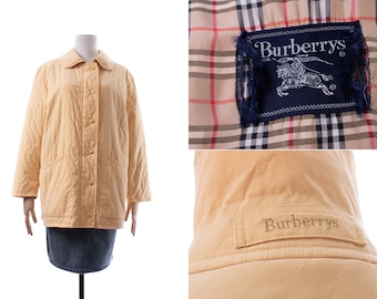 Vintage Burberry London Yellow Quilted Jacket Coats Plaid Beige Women&#39;s Vintage