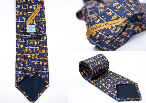 Men's SALVATORE FERRAGAMO Handmade Silk Blue Tie N