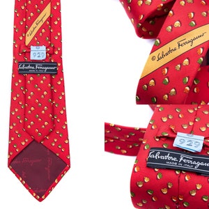 Men&#39;s SALVATORE FERRAGAMO Silk Red Tie Necktie Print ITALY