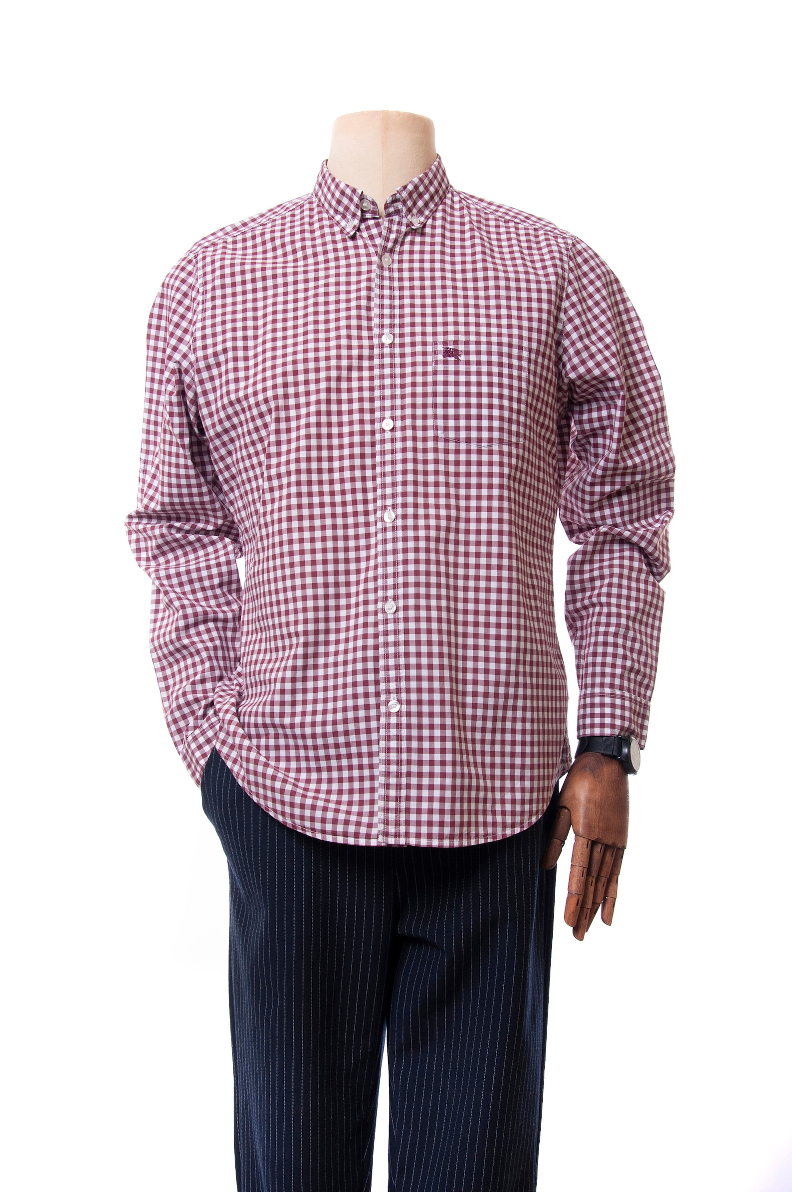 Men's BURBERRY Brit Long Sleeve Strip Plaid Beige Shirt Etsy