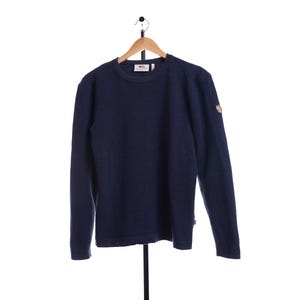 Fjallraven Sweater Men M Blue Navy Crew Neck High Coast Merino Wool Waffle Knit