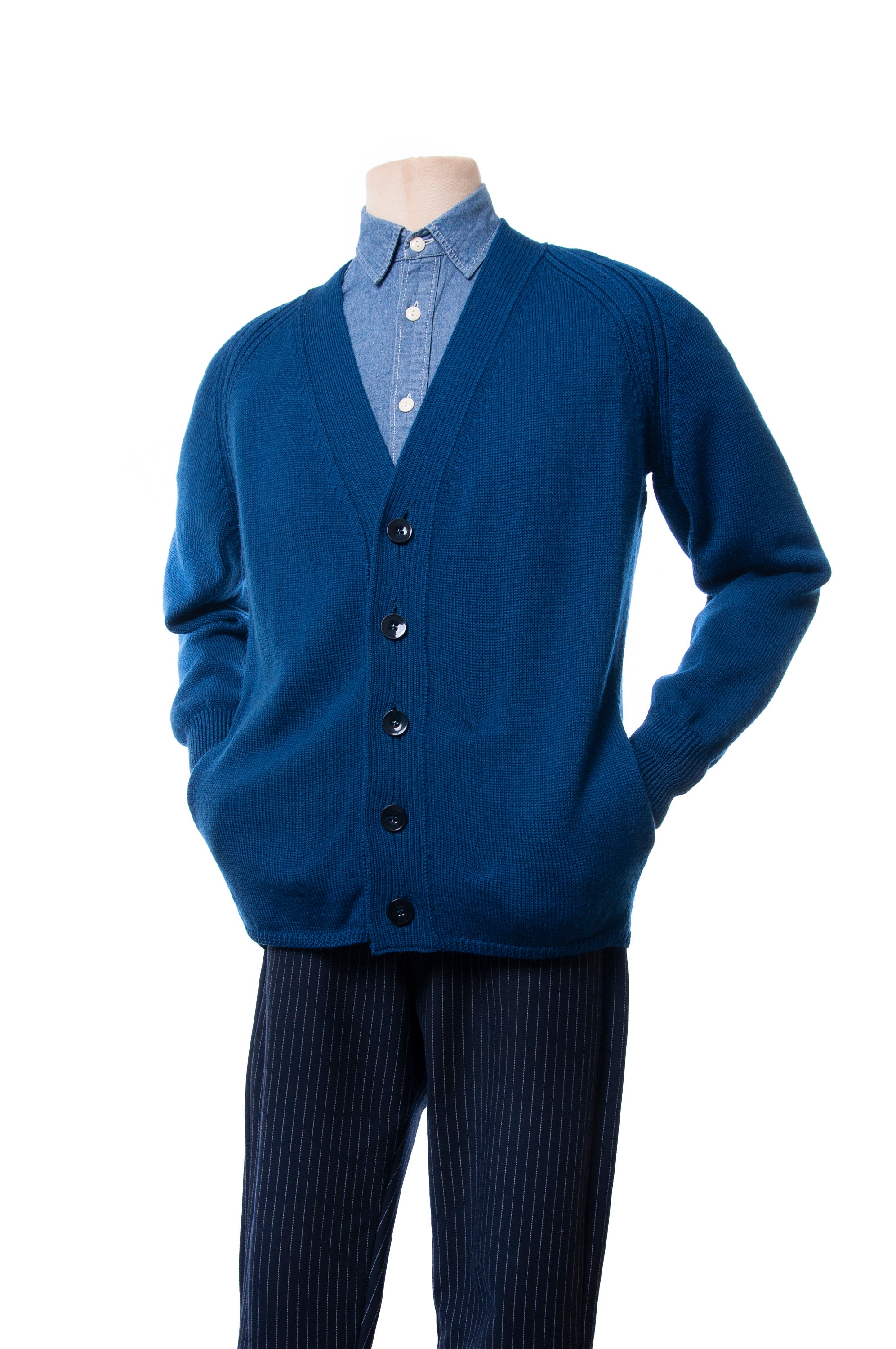 Maison Martin Margiela - Cardigan ⑭ Navy Maison Martin Margiela 14 Switching Wool Cotton Knit