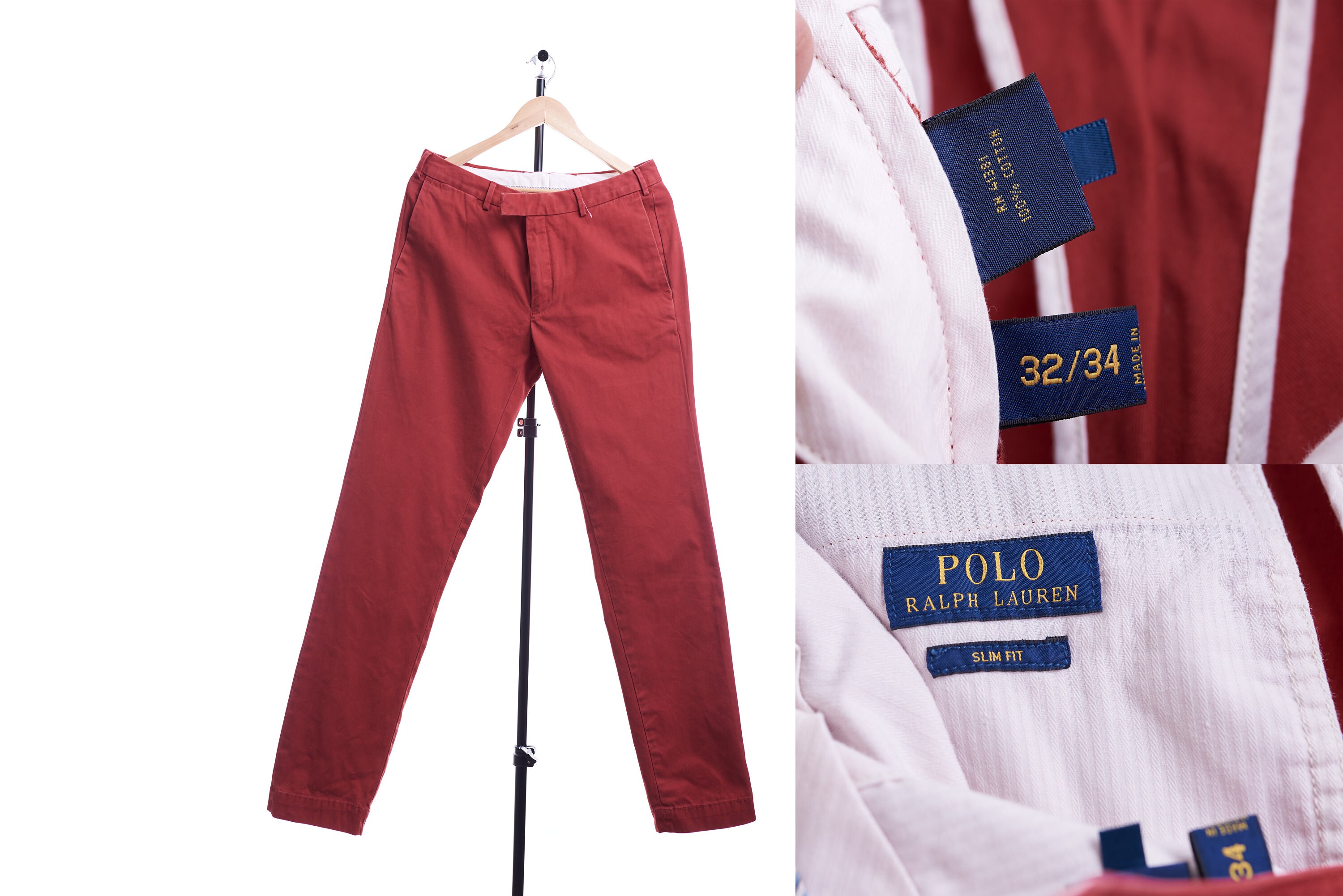 Polo Ralph Lauren Slim Fit Chino Pants 32x34 Red Flat Front Logo Pony Casual