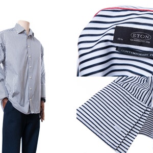 Heren ETON White Black Strip Long Sleeve Shirt Maat 40, 15 3/4 herenshirt, vintage shirt