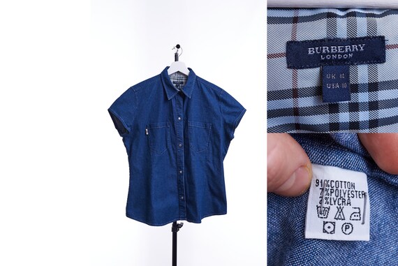 Women s BURBERRY London Short Sleeve Shirt Dress Plaid Size US 10 UK 12 Denim Etsy