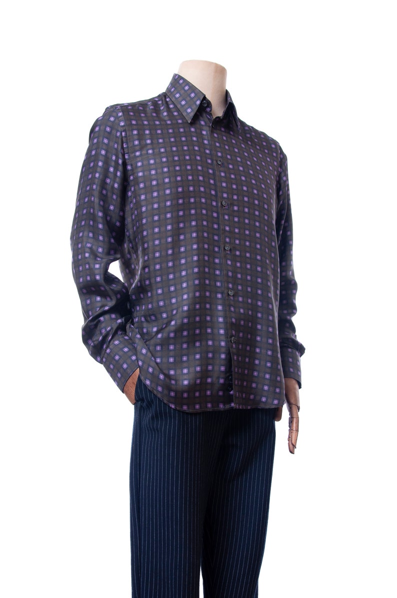 34 Green Olive Mens shirt Men/'s VERSACE COLLECTION Silk Long Sleeve Shirt Size 40 15 Vintage shirt