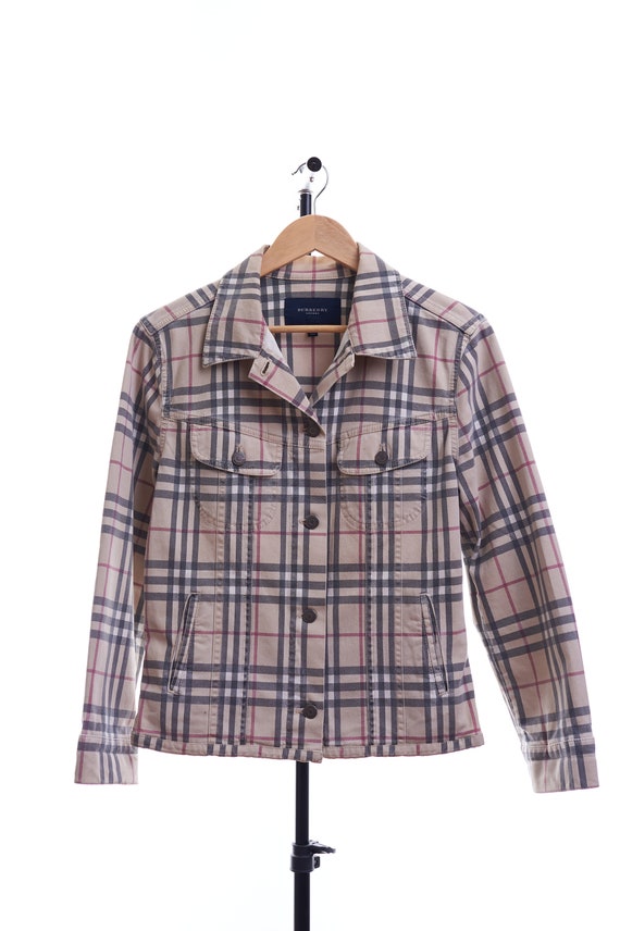 Chaqueta a cuadros Burberry London Denim Nova Check para mujer Talla usa 12 Beige Etsy Espana