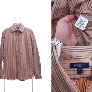 Mens BURBERRY LONDON Beige Strip Button Down Long Sleeve Dress Shirt Size 16 1/2 (42)
