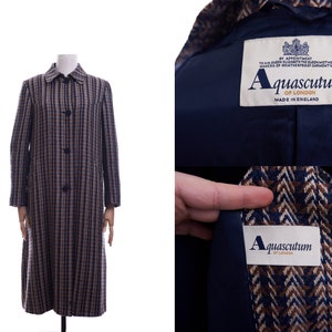 Vtg Aquascutum London Plaid Wool Silk Polyamid Coat Women Size 10 REG