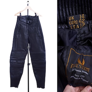 BELSTAFF Black Leather Cafe Racer Riders Womens Vintage Pants SIZE US-12