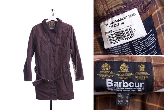 Barbour Newmarket Mac Brown Belted Waxed Coat L17… - image 1