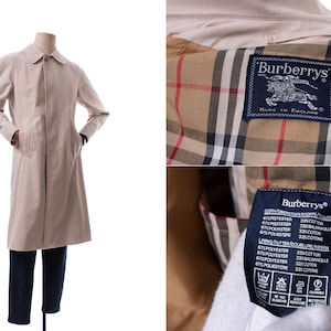 Vintage Burberry London Trench Сoat Jacket Long Sleeve Beige Plaid Tartan Men&#39;s Burberrys Trench 90s 80s Rare Coat Light Beige