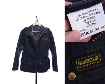 Womens BARBOUR International Motorcycle Wax Jacket Dress Tartan Size UK 10 USA 6