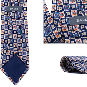 Men&#39;s Vintage Luxury BALLY Flower Motif 100% Premium Silk Italian Necktie Tie