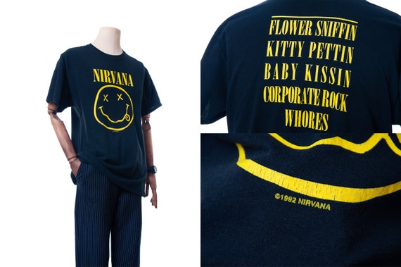 Mens Vintage 90s Nirvana Smile Kurt Cobain Short S