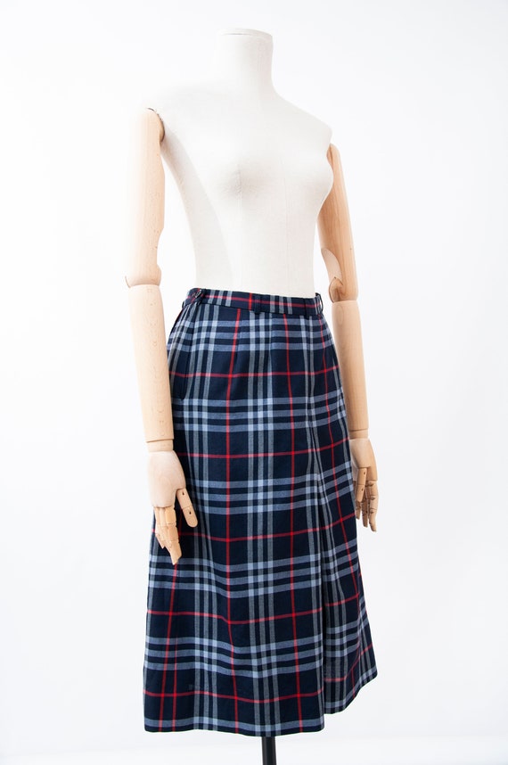 Women's BURBERRYS London Blue Plaid Vintage Skirt… - image 3