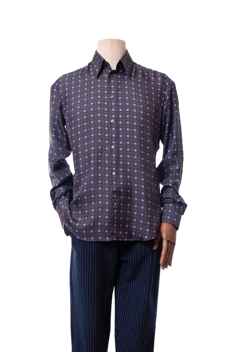 34 Green Olive Mens shirt Men/'s VERSACE COLLECTION Silk Long Sleeve Shirt Size 40 15 Vintage shirt