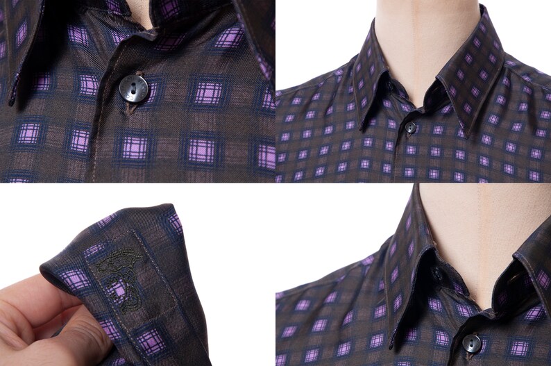 34 Green Olive Mens shirt Men/'s VERSACE COLLECTION Silk Long Sleeve Shirt Size 40 15 Vintage shirt