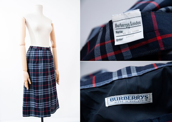 Women's BURBERRYS London Blue Plaid Vintage Skirt… - image 1